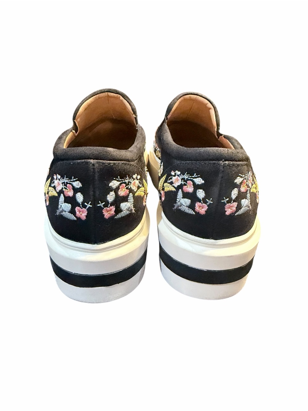 Paolo Black Floral Embroidered Slip-On Platform Shoes - Picture 4 of 10